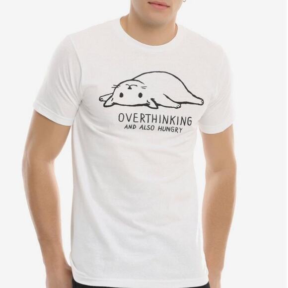 Hot Topic Black Matter Overthinking Cat T-Shirt By Fox Shiver White Black Medium - Picture 3 of 4